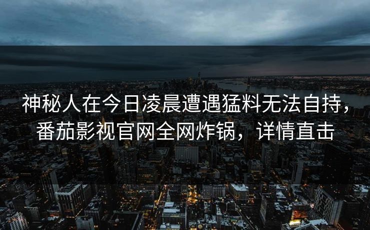神秘人在今日凌晨遭遇猛料无法自持，番茄影视官网全网炸锅，详情直击
