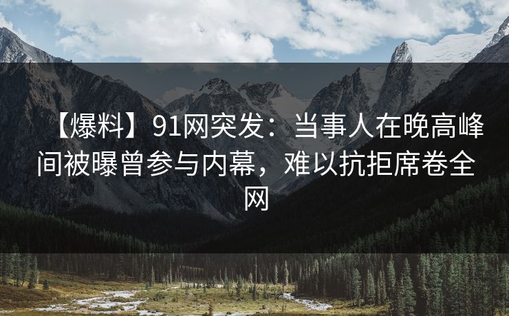 【爆料】91网突发：当事人在晚高峰间被曝曾参与内幕，难以抗拒席卷全网